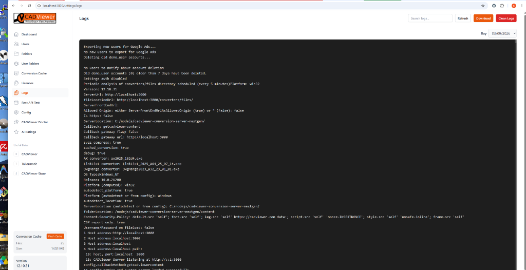 Server Logs Pane